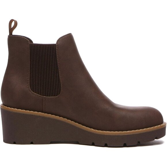 ⚡Women's Dark Brown Chelsea Wedge Ankle Boots Elastic Platform Lug Sole Slip on - Picture 3 of 7